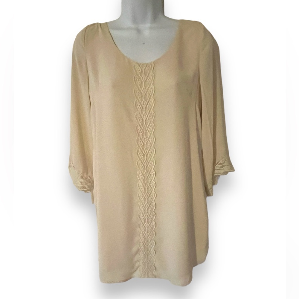 ASTR Cream Dress Boho Lace Angel Sleeve Plunging Back Shift Cocktail XS